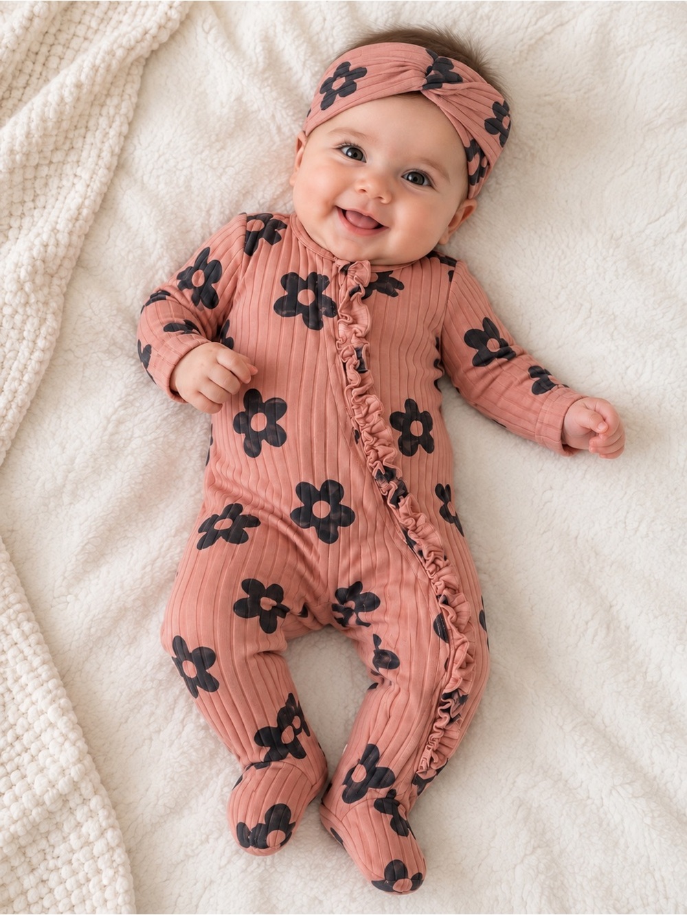 NWT Jessica Simpson Baby Floral Footie & Headband Set 3–6M